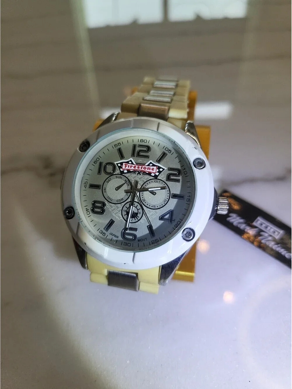 Men's Quartz Watch Working New Battery Automobilia 46mm Firestone Tires WorksNWT